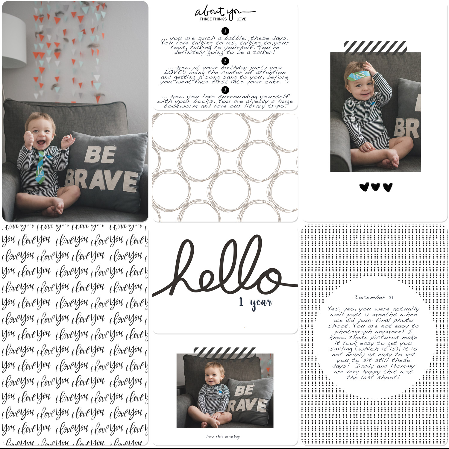 Digital Scrapbook Page 12 Month Photo Shoot for Baby Book